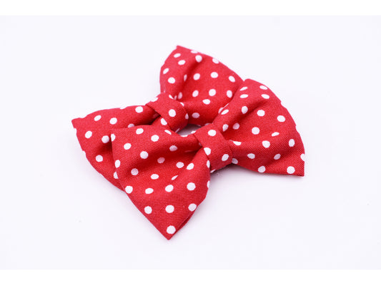 Red and white polka dot pigtail hair bows