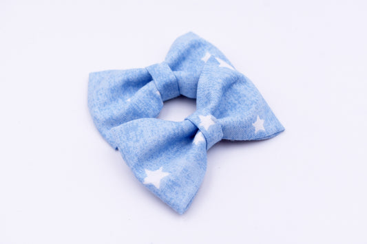 White stars pigtail hair bows