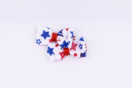 Red white and blue star pigtail bows