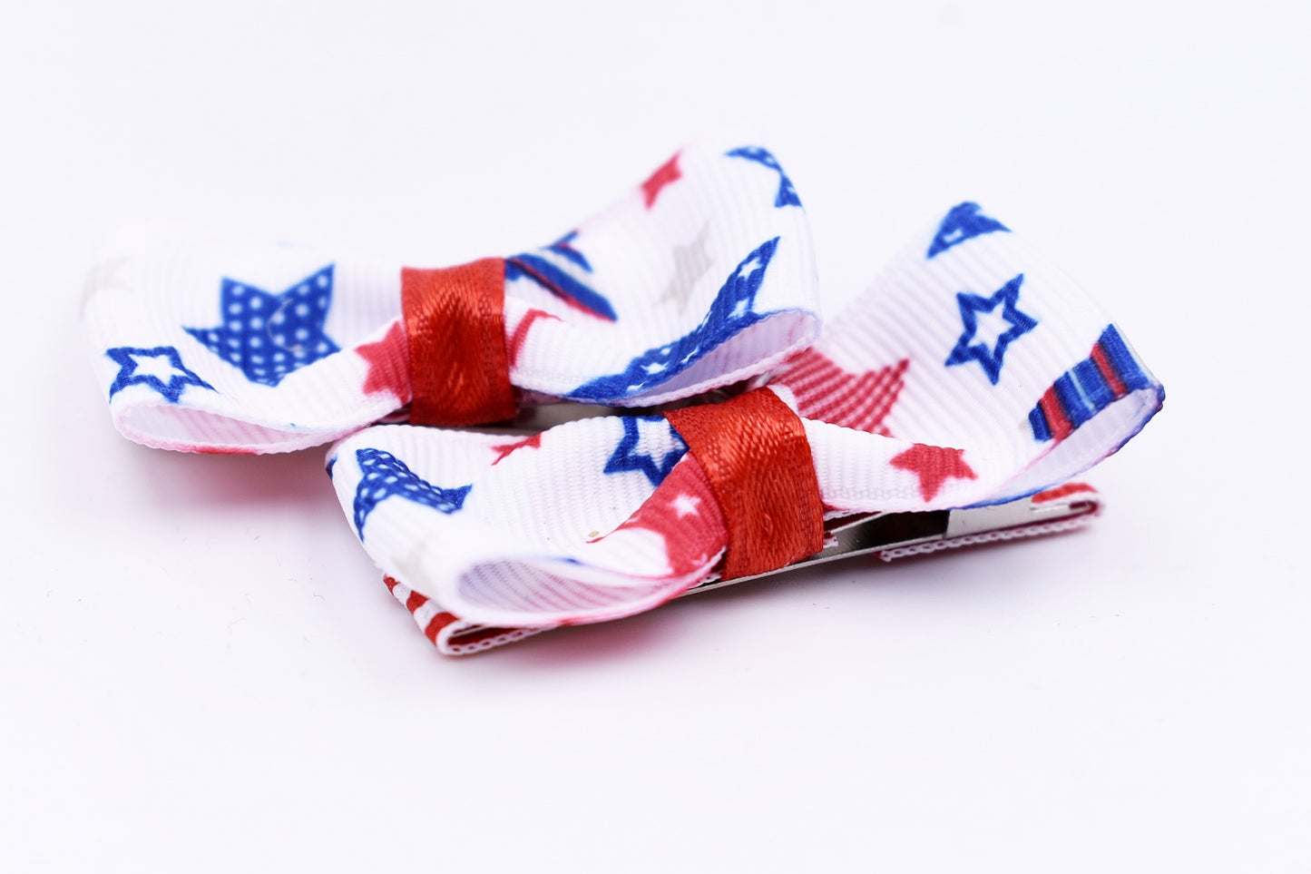 Red white and blue star pigtail bows