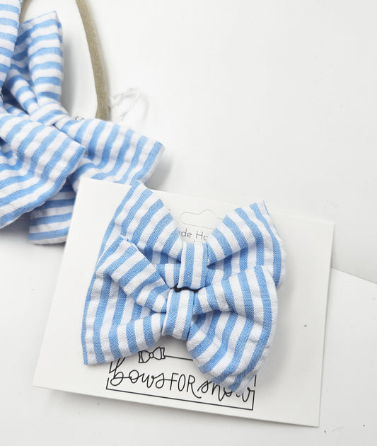 Seersucker pigtail hair bows