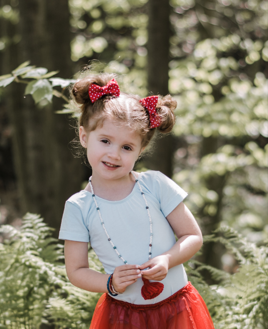 Red and white polka dot pigtail hair bows